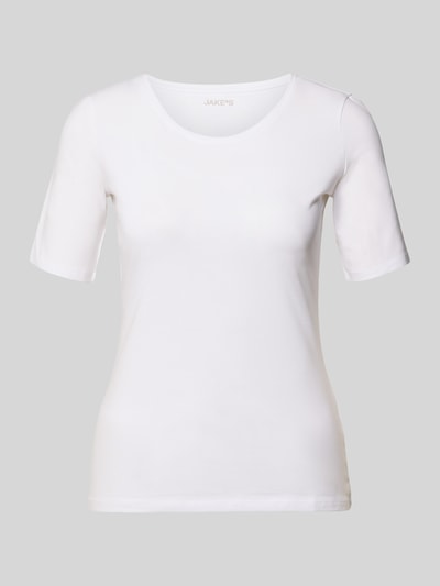 Jake*s Casual slim fit T-shirt van puur katoen Wit - 2