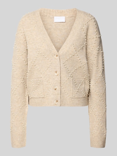 Jake*s Collection Regular Fit Strickjacke mit Perlenbesatz Ecru Melange 1