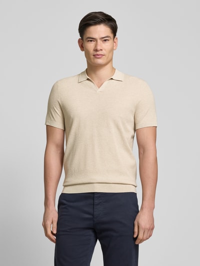 Profuomo Poloshirt met V-hals en zijde Beige - 4