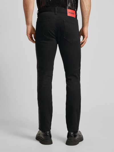 HUGO Slim fit jeans met pailletten, model 'HUGO 708' Zwart - 5