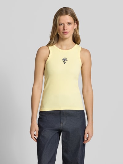 PIECES Slim Fit Top aus Baumwoll-Mix Modell 'MAY' Hellgelb 4