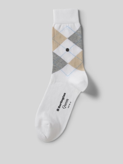 Burlington Socken mit Zickzack-Muster Modell 'Queen' Weiss 1