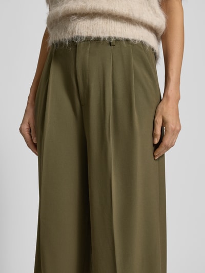 MOS MOSH Spodnie materiałowe z zakładkami w pasie model ‘Charlize’ Oliwkowy 3