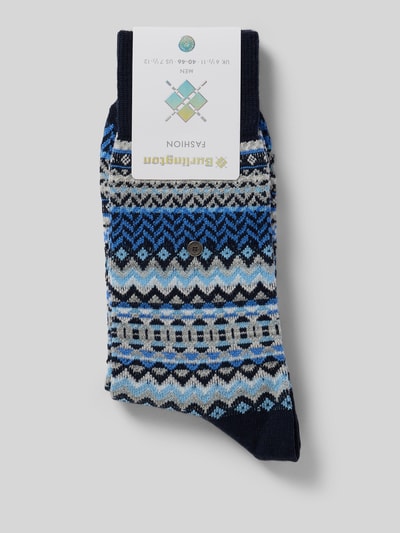 Produktfoto, Wollsocken aus Schurwoll-Mix von Burlington, mieszanka żywej wełny i bawełny, prążkowane ściągacze, fakturowany wzór, detal z logo metallic