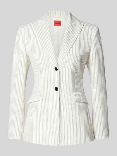Produktfoto, Regular Fit Blazer mit 2-Knopf-Verschluss Modell 'ASMALLA' von HUGO, białe tło, wzór w prążki, krój regular fit, patki