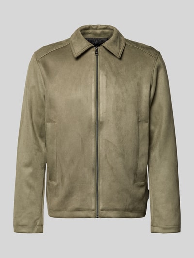 Produktfoto, Regular Fit Jacke in Lederoptik von Tom Tailor Denim, efkt: jednolity kolor, wykładany kołnierz, zamek błyskawiczny, długi rękaw, proste zakończenie, wpuszczane kieszenie boczne, kieszeń wewnętrzna, wykończenie materiału: sztuczna skóra