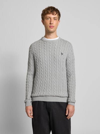 REVIEW Slim fit gebreide pullover met kabelpatroon Lichtgrijs gemêleerd - 4