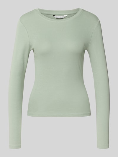 Produktfoto, jasna miętowa bluzka z długim rękawem z mieszanki bawełny, jednolita, gładka tekstura, Regular Fit Langarmshirt aus Baumwoll-Mix Modell 'RILEY' von ONLY, damska bluzka z długim rękawem od ONLY