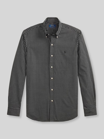 Produktfoto, Custom Fit Freizeithemd aus reiner Baumwolle von Polo Ralph Lauren, schwarz-weiß kariert, glatte Textur, weiße Knöpfe