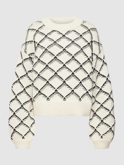 Selected Femme Korte gebreide pullover met all-over motief, model 'OLIVIA' Offwhite - 2