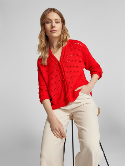 Smith and Soul Gebreide cardigan met ajourpatroon Rood - 3