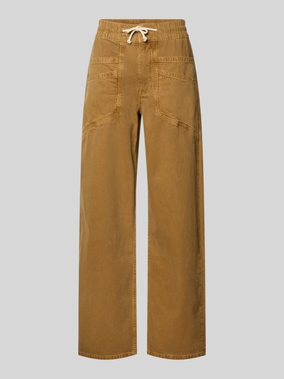 Productfoto, Wide Leg Jeans met elastische tailleband model 'FIMA' van Bash, katoenmix met linnen, uitlopende fit, knoop- en ritssluiting, koord in de taille, steekzakken, taillewijdte maat 36: 36 cm, binnenbeenlengte maat 36: 80 cm, bruin, grove textuur