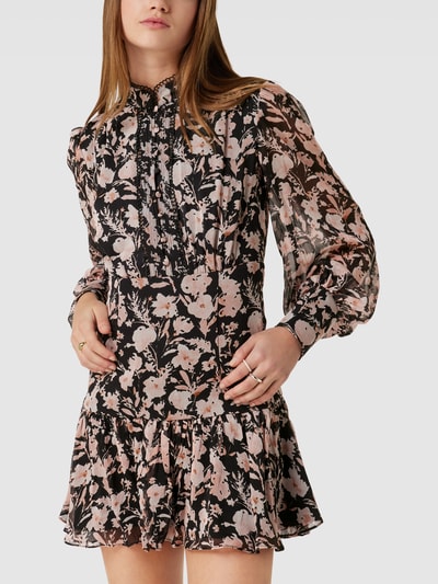 Bardot Mini-jurk met bloemenmotief, model 'AMELIE' Zwart - 4