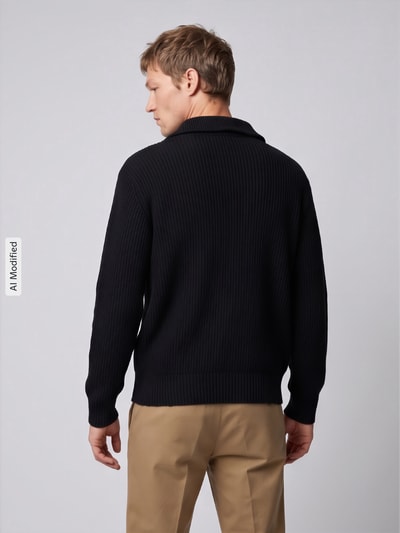 Selected Regular Fit Pullover aus reiner Baumwolle mit Troyer-Kragen Black 5