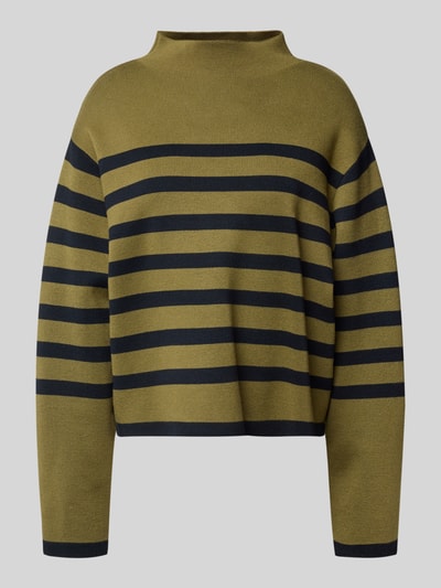 Jake*s Collection Strickpullover mit geripptem Stehkragen Oliv 2