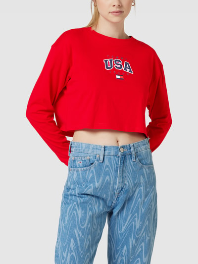 Tommy Jeans Cropped Longsleeve mit Label-Stitching Rot 4