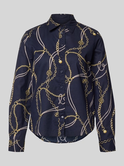 Productfoto, Regular Fit Bluse im Allover-Look van Gant in donkerblauw met gouden kettingprint, pure katoen, overhemdkraag, knoopsluiting