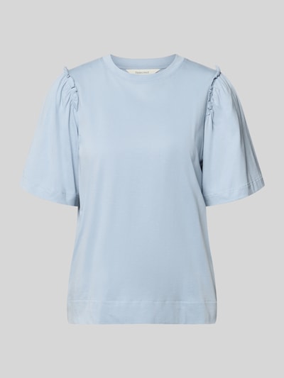 Produktfoto, błękitny Regular Fit T-Shirt aus reiner Baumwolle Modell 'PENELOPE' von Selected Femme, jednolity kolor, falbanki, okrągły dekolt, krótki rękaw, materiał bawełna