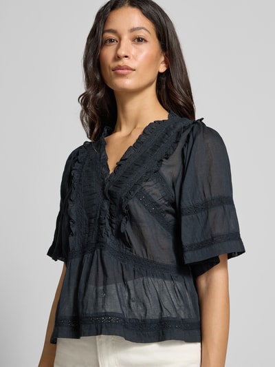 Neo Noir Regular Fit Bluse mit V-Ausschnitt Modell 'Evienne' Dunkelblau 3