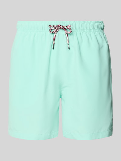 Produktfoto, Badehose mit Gesäßtasche und Logo-Stitching von MCNEAL, Loose-Fit, mintgrün, elastischer Bund mit Kordelzug, glatte Textur