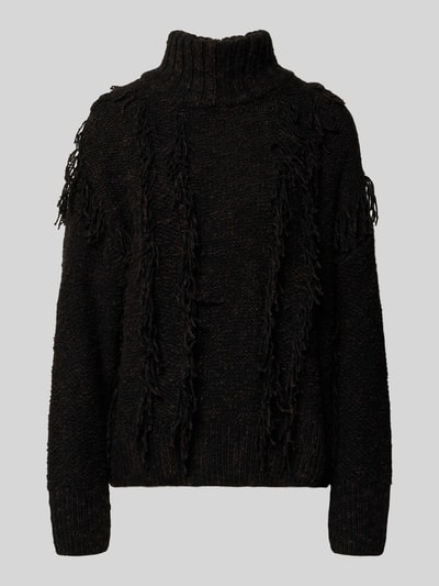 JAKE*S STUDIO WOMAN Strickpullover mit Stehkragen und Fransen Dunkelbraun 2