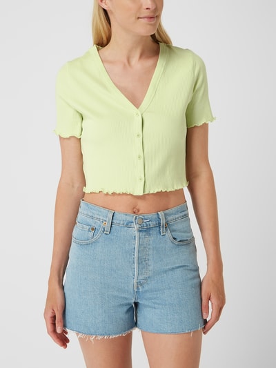 Noisy May Cropped Shirt mit Muschelsaum Modell 'Drakey' Rosa 4