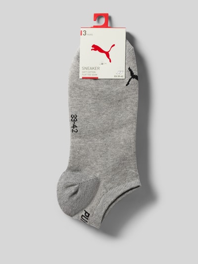Produktfoto, Sneakersocken mit Logo im 3er-Pack von PUMA aus Baumwoll-Mix mit Stretch-Anteil, körpernahe Passform, grau, Logo-Design.