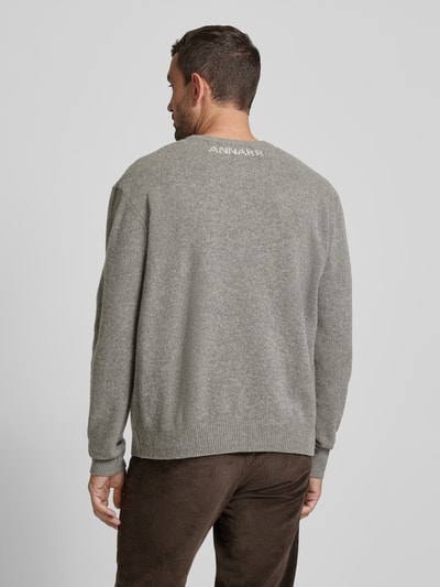 ANNARR Gebreide pullover van linnen met labelstitching, model 'ROLF' Antraciet gemêleerd - 5