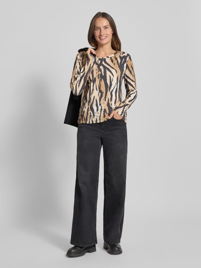 monari Bluzka z długim rękawem i prążkowanym, okrągłym dekoltem Koniakowy 1