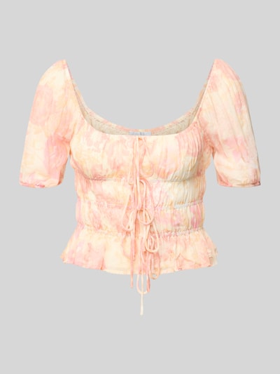 Produktfoto, Blusenshirt aus Reine Viskose mit Schnürung Modell 'Maelle' von OH APRIL, Slim-Fit, Karree-Ausschnitt, pastellfarbene Muster