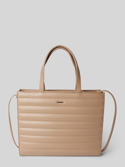 CK Calvin Klein Torba tote z detalem z logo model ‘LINE QUILT’ Camel 2