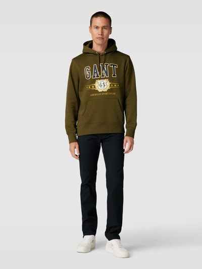 Gant Hoodie mit Label-Print Oliv 1