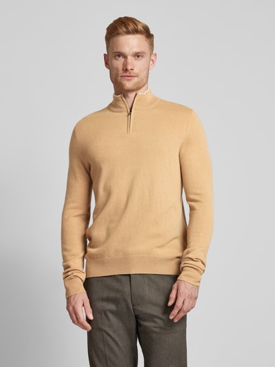 BOSS Gebreide pullover met opstaande kraag, model 'Emarlo' Middenbruin - 4