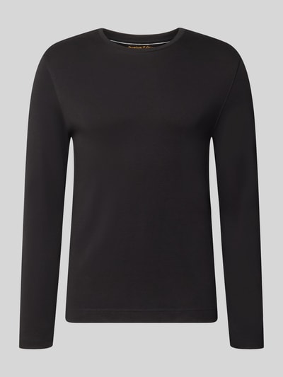 Produktfoto, zwart shirt met lange mouwen van puur katoen, slim fit, ronde hals, Longsleeve met Rundhalsausschnitt van Christian Berg Men, ruglengte maat M 70 cm