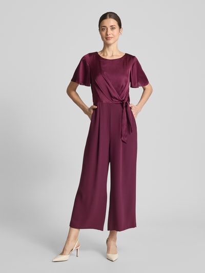 Christian Berg Cocktail Jumpsuit mit Bindegürtel Dunkelrot Melange 4