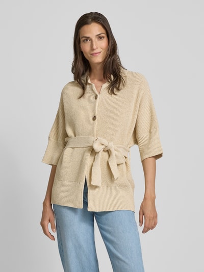 MORE Strickjacke mit Bindegürtel Hellgelb 4