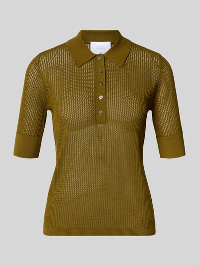 Produktfoto, Lochstrick-Poloshirt - curated by Mary Braun von Style Icon Collection in Braun, Strick-Optik, Slim-Fit, semitransparent, Polokragen, kurzärmelig, Rückenlänge 57 cm, Ärmellänge 27 cm.