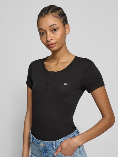 Tommy Jeans T-Shirt mit kurzer Knopfleiste Black 3