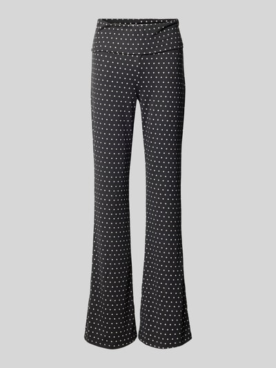 Produktfoto, Flared Cut Hose im Allover-Look Modell 'DESTINY' von Noisy May, schwarzer Material-Mix mit weißen Punkten, elastischer Bund