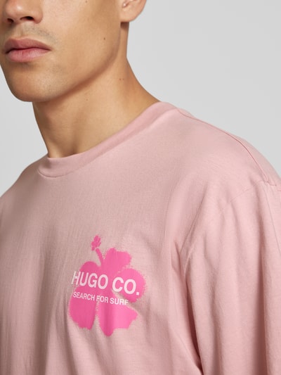 Hugo Blue T-shirt met labelprint, model 'Nodiwop' Roze - 3