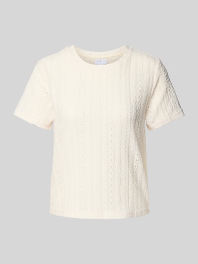 Jake*s Collection T-Shirt mit Lochstickerei Beige 2