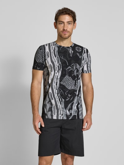 CARLO COLUCCI T-Shirt mit geripptem Rundhalsausschnitt Anthrazit Melange 4