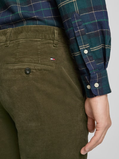 Tommy Hilfiger Regular fit corduroy broek met riemlussen, model 'DENTON' Olijfgroen - 3