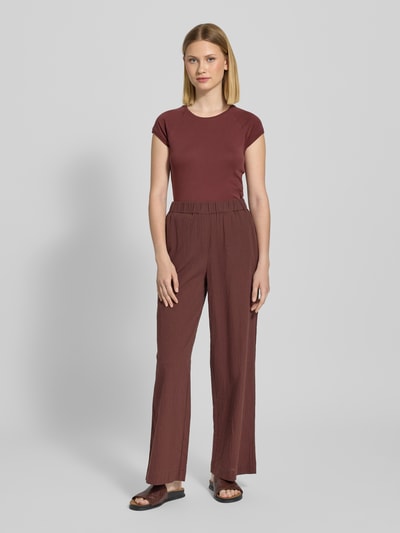 JAKE*S STUDIO WOMAN T-shirt met geribde ronde hals Roestrood - 1