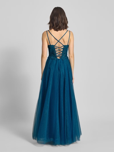Mascara Abendkleid mit Spitze und semitransparenten Details Petrol 5
