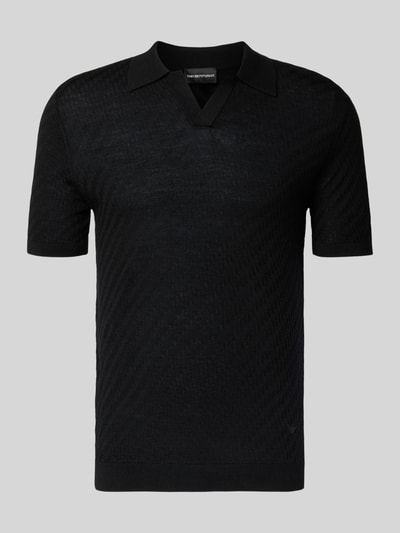 Produktfoto, Slim Fit Poloshirt mit Lyocell-Anteil von Emporio Armani in Schwarz, kurzärmelig, Strick-Optik, elastische Abschlüsse, Material-Mix