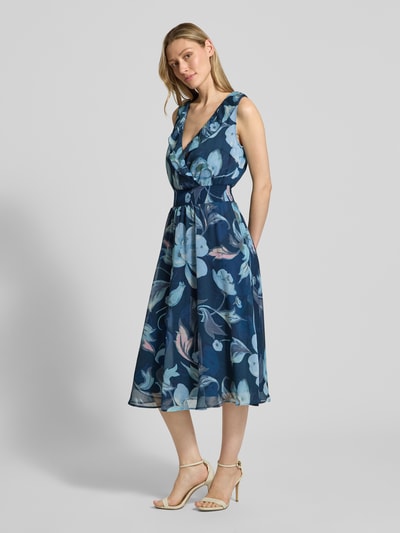 MORE & MORE Midikleid mit V-Ausschnitt und Volant Marine 1
