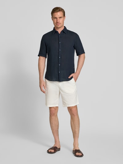 BOSS Orange Regular Fit Leinenhemd mit kurzem Arm Modell 'RASH_2_M' Dunkelblau 1