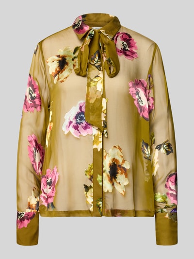 Produktfoto, Regular Fit Schluppenbluse aus Viskose-Seide-Mix von Gestuz, Allover-Blumenprint in Gelb, Grün und Rosa, Modell 'darcia', Damen Schluppenbluse
