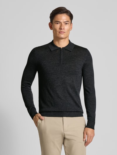 Christian Berg Men Strickpullover aus Merino-Mix mit Umlegekragen Anthrazit Melange 4